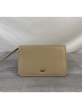 Vintage Buxton Beige Faux Leather Trifold Wristlet Wallet Clutch